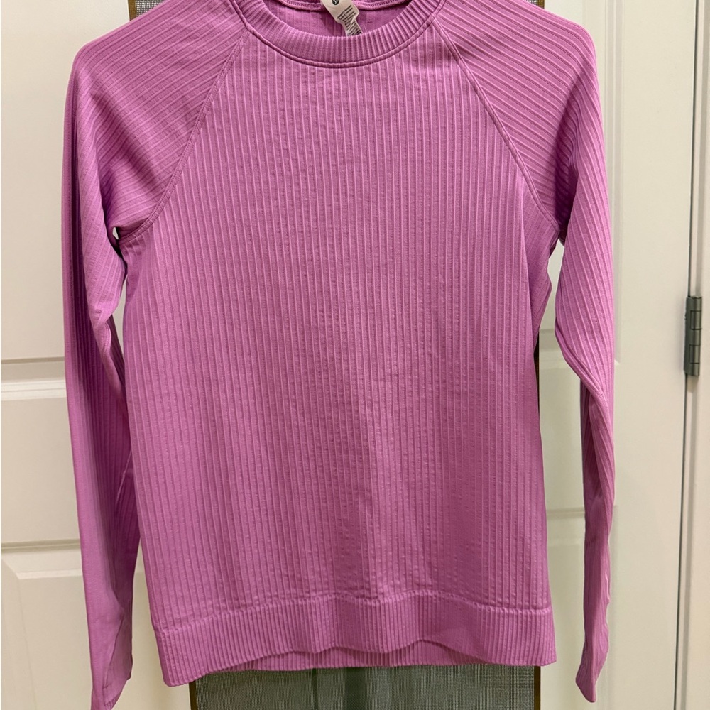Lululemon Ribbed Long Sleeve Top Pink Purple Size 4 Thumbholes